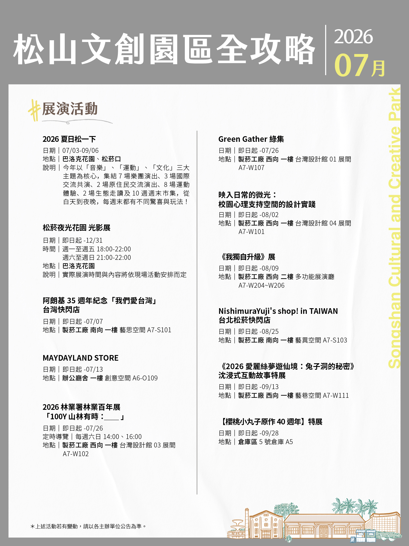 松山文創園區7月展演攻略